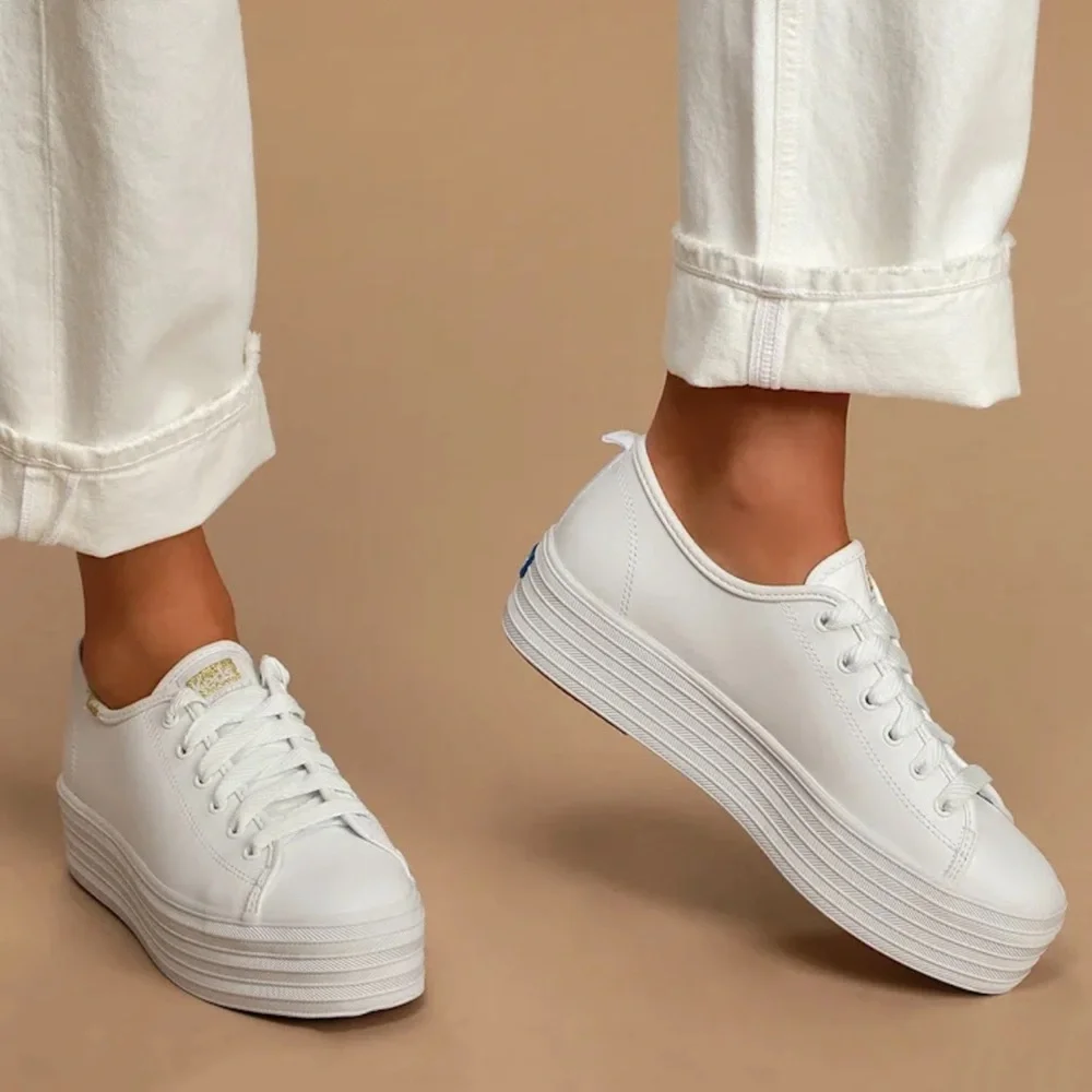 Keds Women's White Triple Up Leather Lace Up | KEDS - Picture 3 of 7